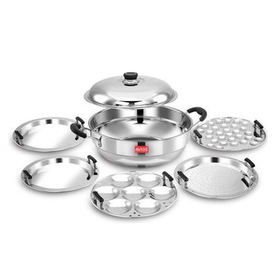 AVIAS All Rounder Multi Kadhai Plus | High Quality And Food-Grade Stainless Steel | Gas & Induction Compatible | Idli with Dhokla Plates
