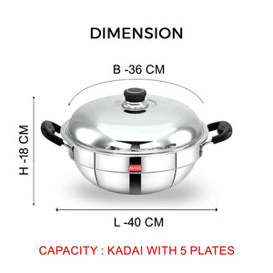 AVIAS All Rounder Multi Kadhai Plus | High Quality And Food-Grade Stainless Steel | Gas & Induction Compatible | Idli with Dhokla Plates