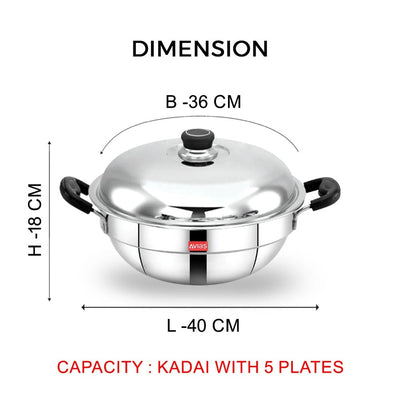 AVIAS All Rounder Multi Kadhai Plus | High Quality And Food-Grade Stainless Steel | Gas & Induction Compatible | Idli with Dhokla Plates