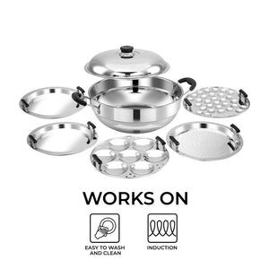 AVIAS All Rounder Multi Kadhai Plus | High Quality And Food-Grade Stainless Steel | Gas & Induction Compatible | Idli with Dhokla Plates