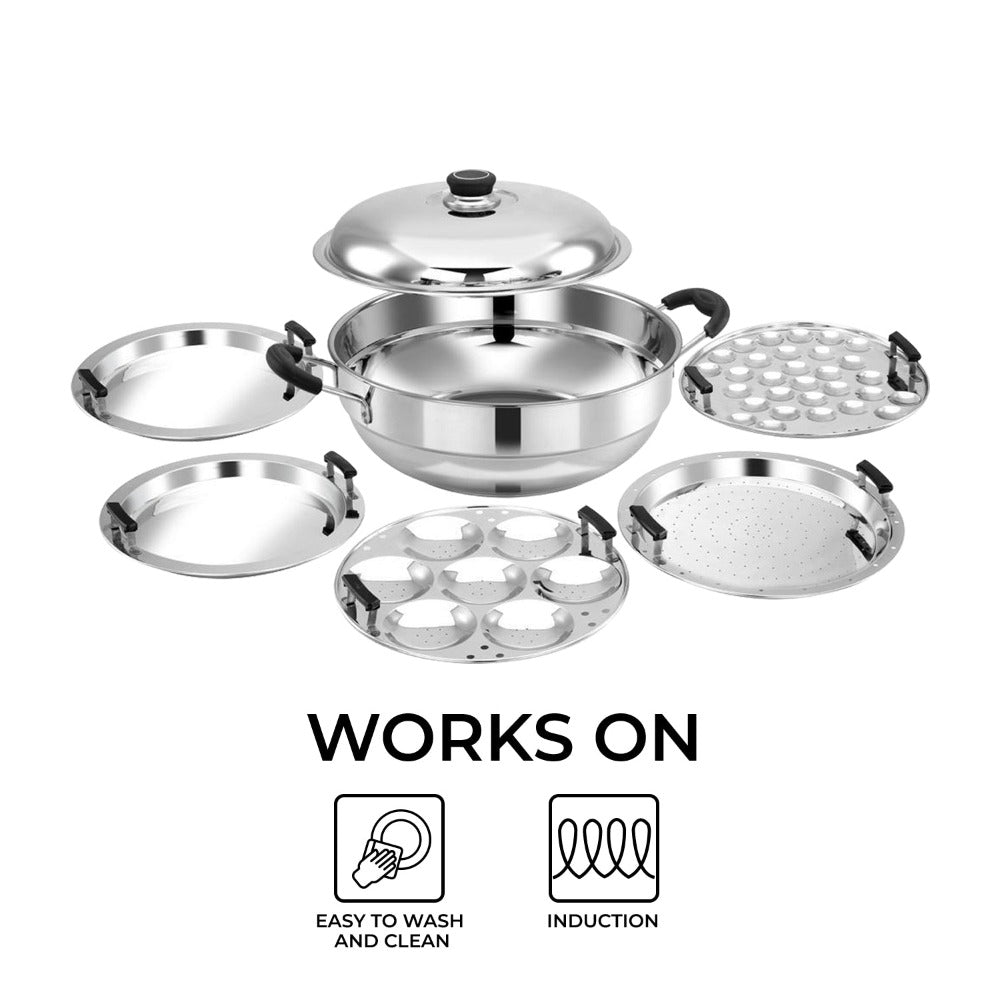 AVIAS All Rounder Multi Kadhai Plus | High Quality And Food-Grade Stainless Steel | Gas & Induction Compatible | Idli with Dhokla Plates