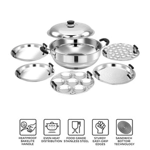 AVIAS All Rounder Multi Kadhai Plus | High Quality And Food-Grade Stainless Steel | Gas & Induction Compatible | Idli with Dhokla Plates