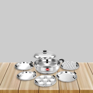 AVIAS All Rounder Multi Kadhai Plus | High Quality And Food-Grade Stainless Steel | Gas & Induction Compatible | Idli with Dhokla Plates