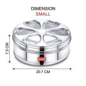 AVIAS Stainless Steel Petal Spice Box | 7 Compartments and 1 Spoon | Silver