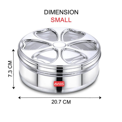 AVIAS Stainless Steel Petal Spice Box | 7 Compartments and 1 Spoon | Silver