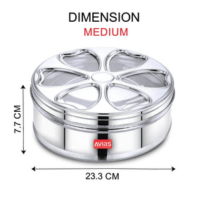 AVIAS Stainless Steel Petal Spice Box | 7 Compartments and 1 Spoon | Silver
