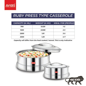 AVIAS Ruby Stainless Steel Casserole | Silver | 1 Pc