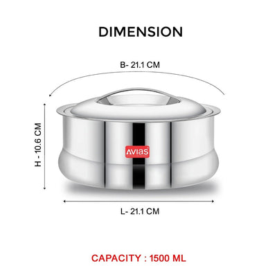 AVIAS Ruby Stainless Steel Casserole | Silver | 1 Pc