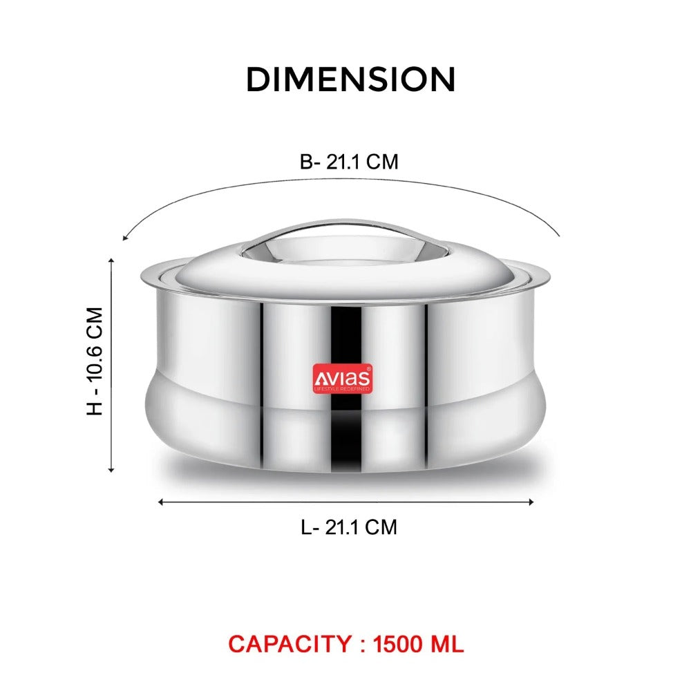 AVIAS Ruby Stainless Steel Casserole | Silver | 1 Pc