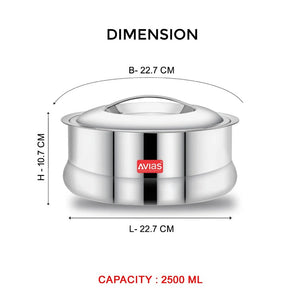 AVIAS Ruby Stainless Steel Casserole | Silver | 1 Pc
