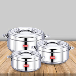 AVIAS Astra Casserole Set | Silver | Set of 3 Pcs