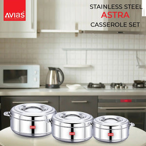 AVIAS Astra Casserole Set | Silver | Set of 3 Pcs