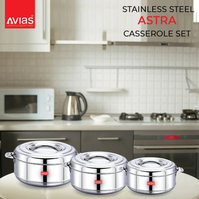 AVIAS Astra Casserole Set | Silver | Set of 3 Pcs