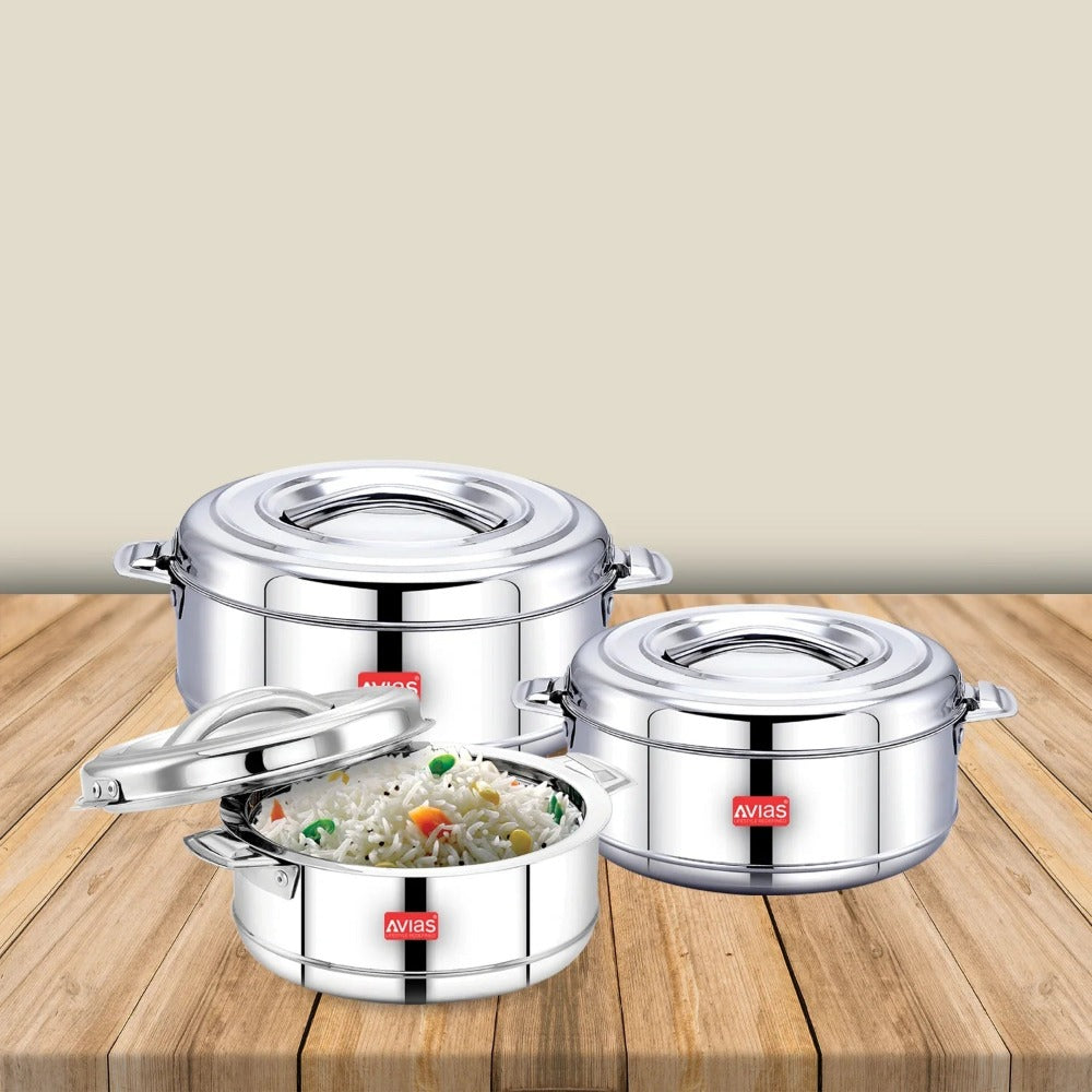 AVIAS Astra Casserole Set | Silver | Set of 3 Pcs