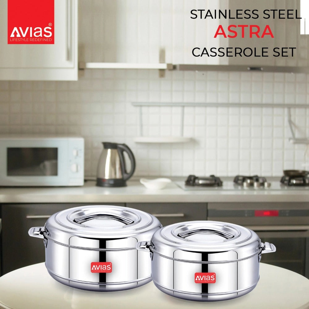 AVIAS Astra Casserole Set | Silver | Set of 2 Pcs