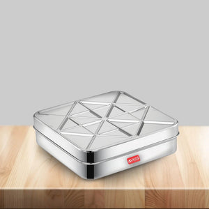 AVIAS Trios Square Stainless Steel Spice Box | 9 Containers and 1 Spoon | Silver