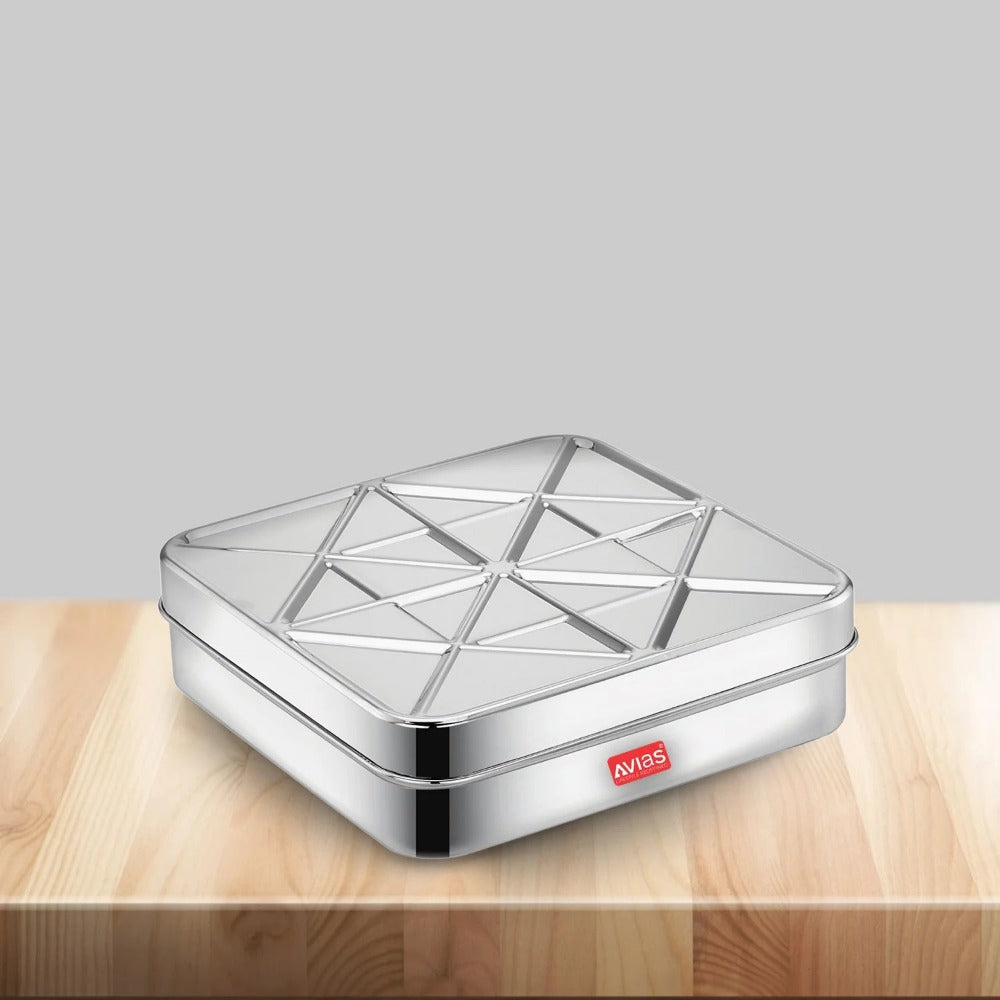 AVIAS Trios Square Stainless Steel Spice Box | 9 Containers and 1 Spoon | Silver