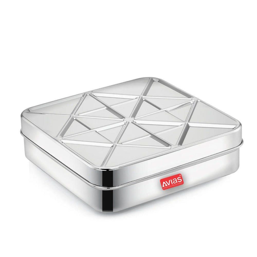 AVIAS Trios Square Stainless Steel Spice Box | 9 Containers and 1 Spoon | Silver