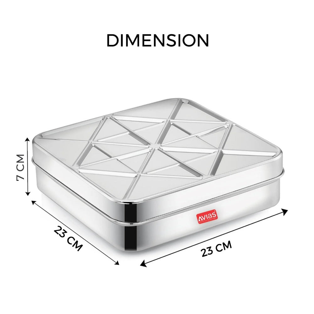 AVIAS Trios Square Stainless Steel Spice Box | 9 Containers and 1 Spoon | Silver