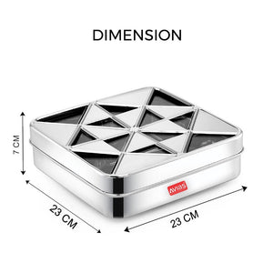 AVIAS Trios Square Stainless Steel Spice Box with See-Through Lid | 9 Containers and 1 Spoon | Silver