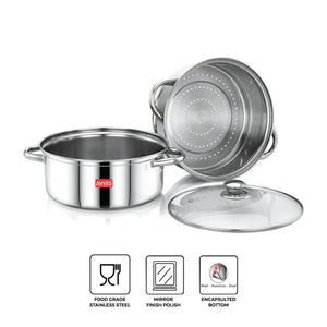 Avias Spectra Steamer | Induction And Gas Stove Base| Silver | 1 Pc