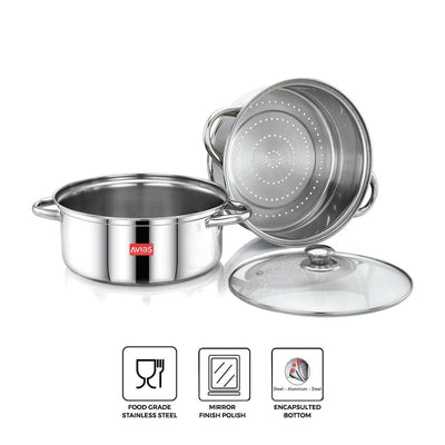Avias Spectra Steamer | Induction And Gas Stove Base| Silver | 1 Pc