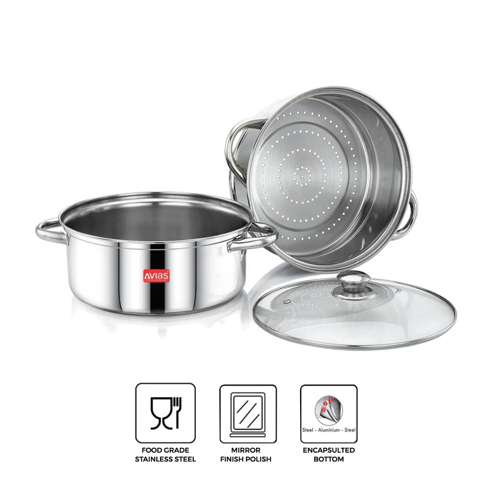 Avias Spectra Steamer | Induction And Gas Stove Base| Silver | 1 Pc
