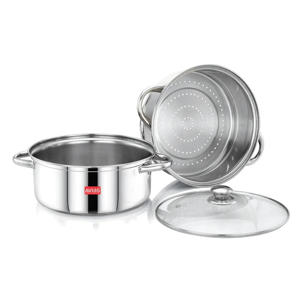 Avias Spectra Steamer | Induction And Gas Stove Base| Silver | 1 Pc