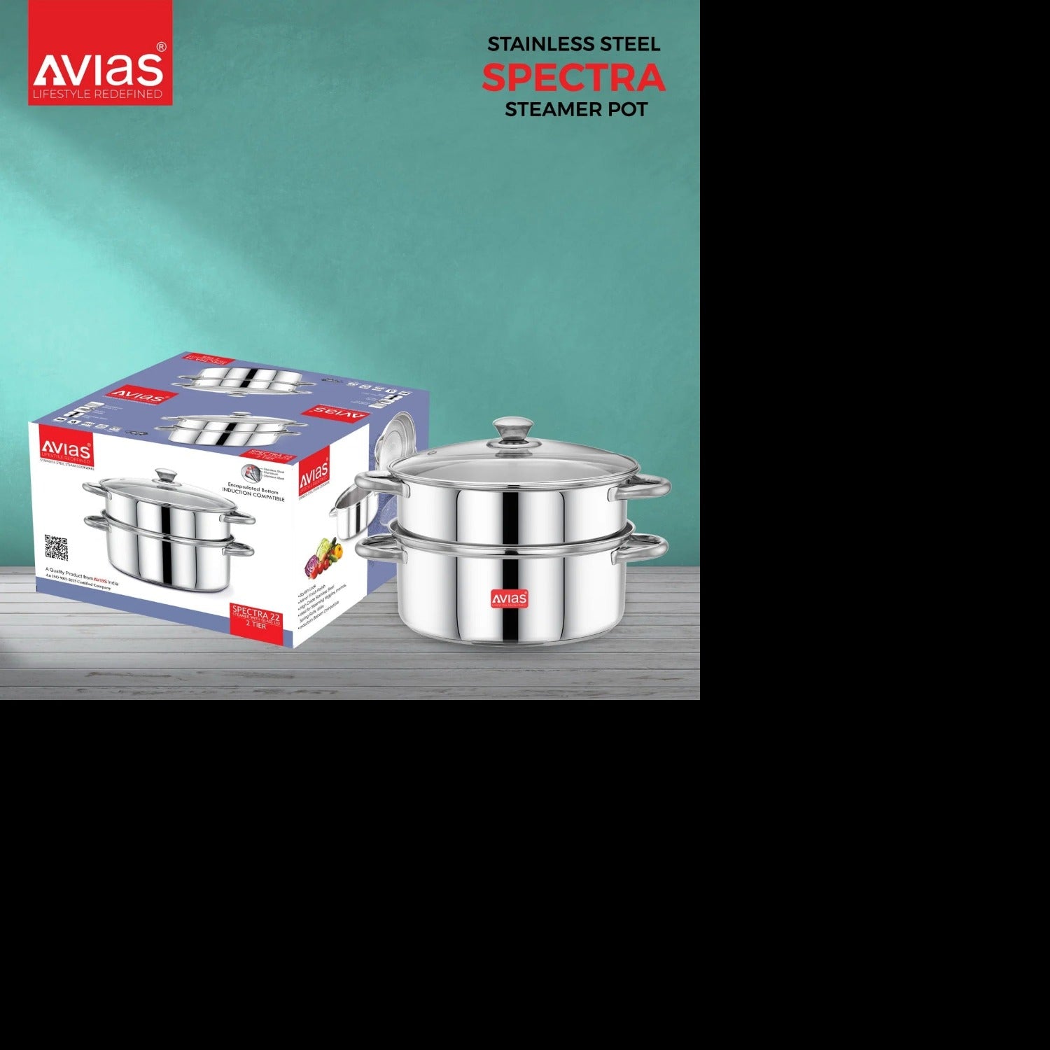 Avias Spectra Steamer | Induction And Gas Stove Base| Silver | 1 Pc