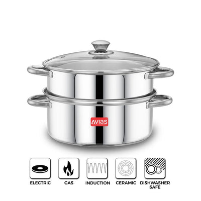 Avias Spectra Steamer | Induction And Gas Stove Base| Silver | 1 Pc