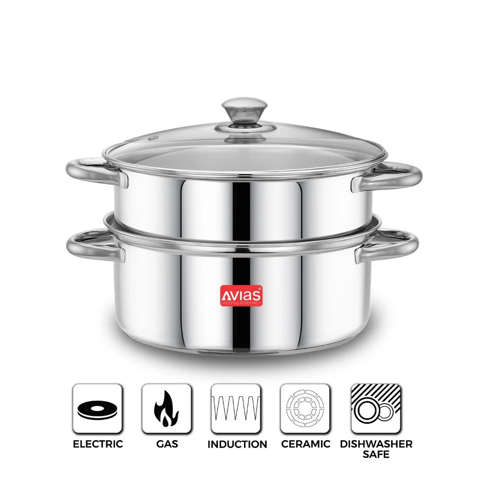 Avias Spectra Steamer | Induction And Gas Stove Base| Silver | 1 Pc