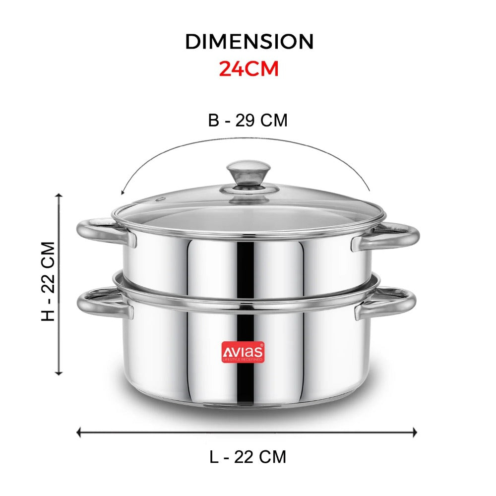 Avias Spectra Steamer | Induction And Gas Stove Base| Silver | 1 Pc