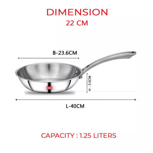 AVIAS Stainless steel Tri-Ply Riara (Kadai 22cm + Frypan 22cm) | Induction Compatible | Silver | Set of  2 Pcs