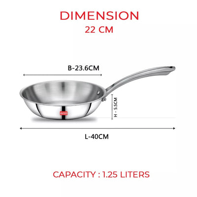 AVIAS Stainless steel Tri-Ply Riara (Kadai 22cm + Frypan 22cm) | Induction Compatible | Silver | Set of  2 Pcs