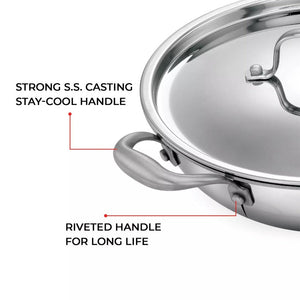 AVIAS Stainless steel Tri-Ply Riara (Kadai 22cm + Frypan 22cm) | Induction Compatible | Silver | Set of  2 Pcs