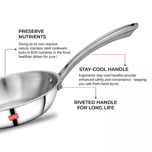 AVIAS Stainless steel Tri-Ply Riara (Kadai 22cm + Frypan 22cm) | Induction Compatible | Silver | Set of  2 Pcs
