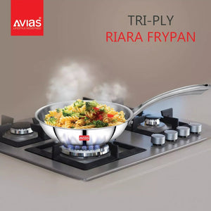 AVIAS Stainless steel Tri-Ply Riara (Kadai 22cm + Frypan 22cm) | Induction Compatible | Silver | Set of  2 Pcs