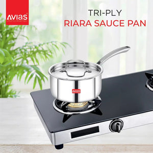 AVIAS Stainless steel Tri-Ply Riara (Kadai 22cm + Frypan 22cm + Saucepan 14cm) | Induction Compatible | Silver | Set of  3 Pcs