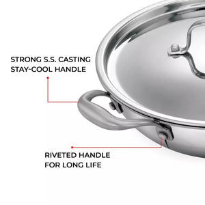 AVIAS Stainless steel Tri-Ply Riara (Kadai 22cm + Frypan 22cm + Saucepan 14cm) | Induction Compatible | Silver | Set of  3 Pcs