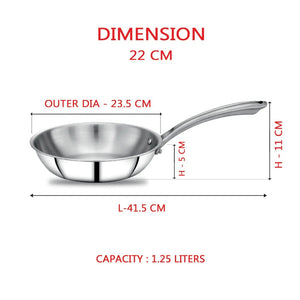 AVIAS Stainless steel Tri-Ply Riara (Kadai 22cm + Frypan 22cm + Saucepan 14cm) | Induction Compatible | Silver | Set of  3 Pcs