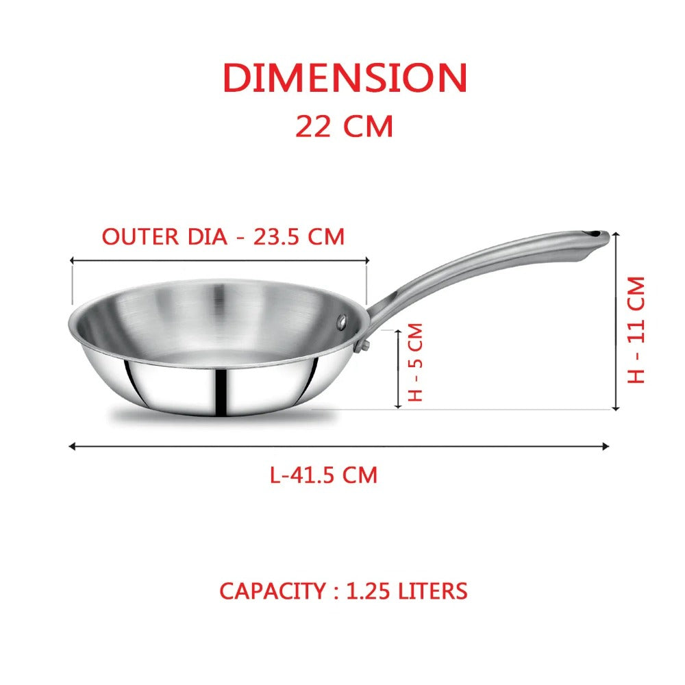 AVIAS Stainless steel Tri-Ply Riara (Kadai 22cm + Frypan 22cm + Saucepan 14cm) | Induction Compatible | Silver | Set of  3 Pcs