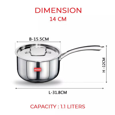 AVIAS Stainless steel Tri-Ply Riara (Kadai 22cm + Frypan 22cm + Saucepan 14cm) | Induction Compatible | Silver | Set of  3 Pcs
