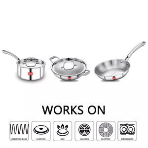 AVIAS Stainless steel Tri-Ply Riara (Kadai 22cm + Frypan 22cm + Saucepan 14cm) | Induction Compatible | Silver | Set of  3 Pcs