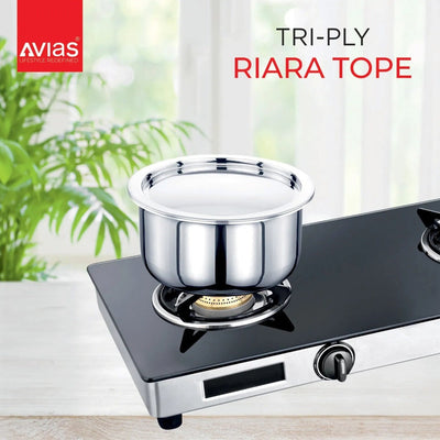 AVIAS Stainless steel Tri-Ply Riara (Tasla 20cm + Tasla 22cm + Frypan 22cm + Tope 14cm + Tope 16cm) | Induction Compatible | Silver | Set of  5 Pcs