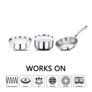 AVIAS Stainless steel Tri-Ply Riara (Tasla 20cm + Tasla 22cm + Frypan 22cm + Tope 14cm + Tope 16cm) | Induction Compatible | Silver | Set of  5 Pcs