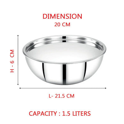 AVIAS Stainless steel Tri-Ply Riara (Tasla 20cm + Tasla 22cm + Frypan 22cm + Tope 14cm + Tope 16cm) | Induction Compatible | Silver | Set of  5 Pcs