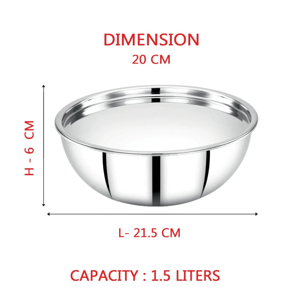 AVIAS Stainless steel Tri-Ply Riara (Tasla 20cm + Tasla 22cm + Frypan 22cm + Tope 14cm + Tope 16cm) | Induction Compatible | Silver | Set of  5 Pcs