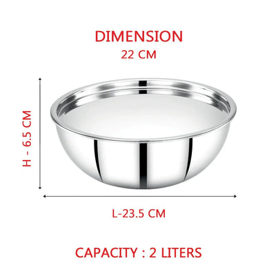 AVIAS Stainless steel Tri-Ply Riara (Tasla 20cm + Tasla 22cm + Frypan 22cm + Tope 14cm + Tope 16cm) | Induction Compatible | Silver | Set of  5 Pcs