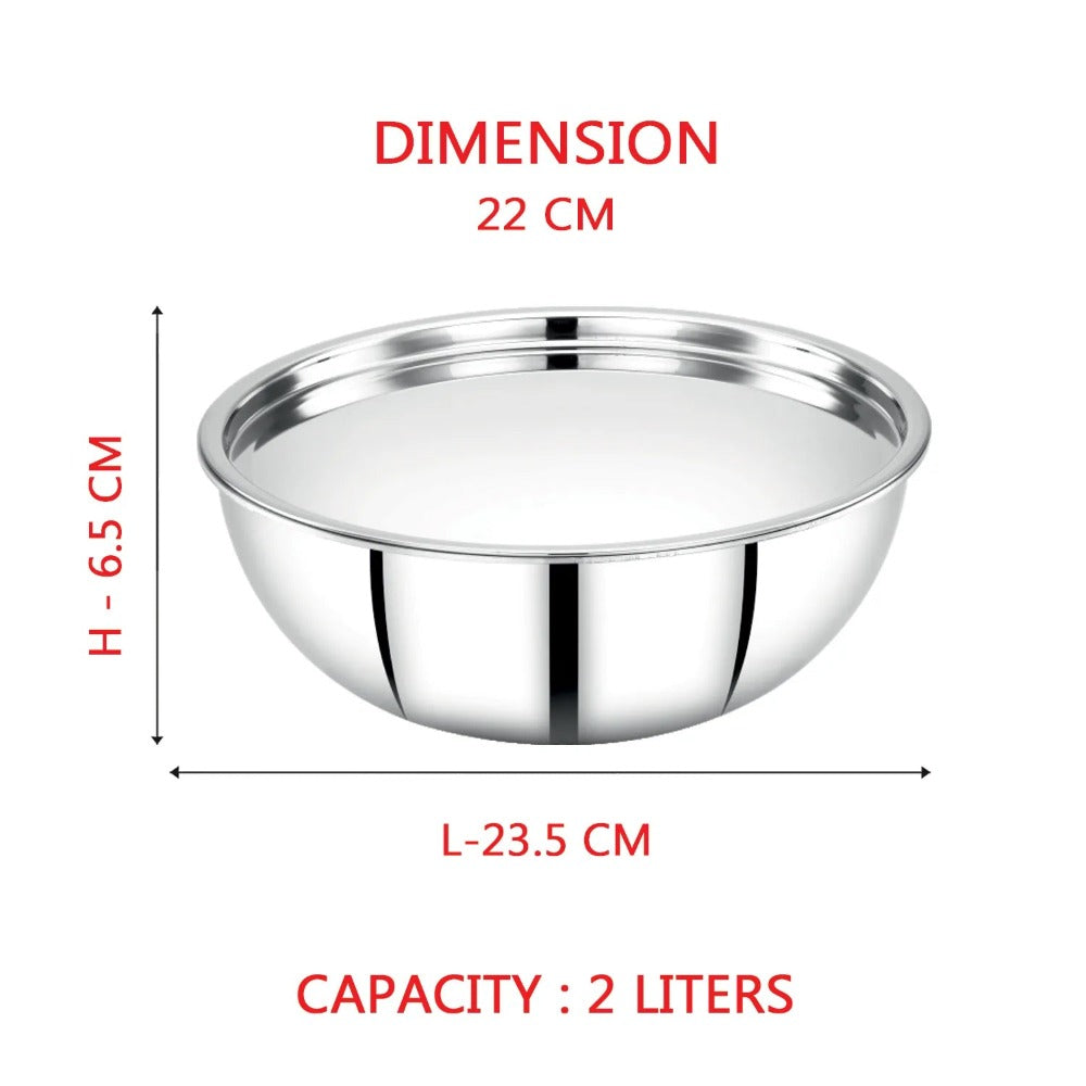 AVIAS Stainless steel Tri-Ply Riara (Tasla 20cm + Tasla 22cm + Frypan 22cm + Tope 14cm + Tope 16cm) | Induction Compatible | Silver | Set of  5 Pcs