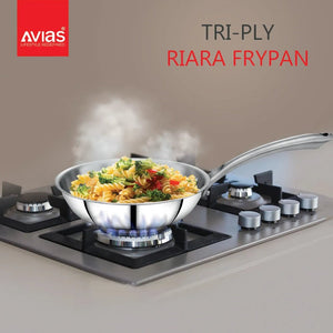 AVIAS Stainless steel Tri-Ply Riara (Tasla 20cm + Tasla 22cm + Frypan 22cm + Tope 14cm + Tope 16cm) | Induction Compatible | Silver | Set of  5 Pcs